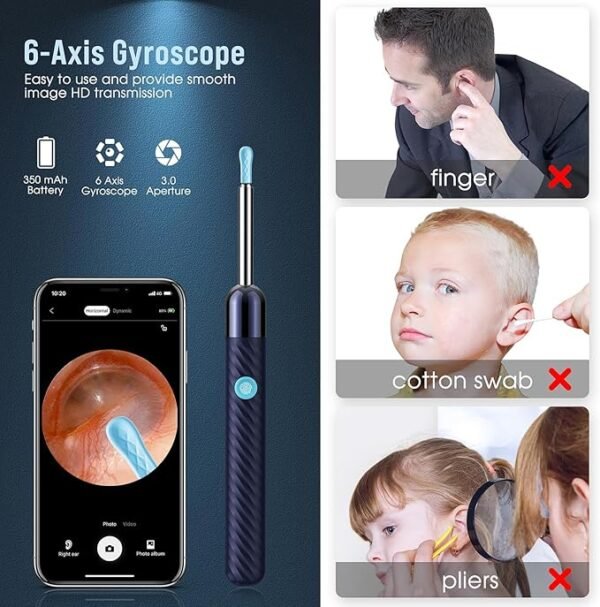 Ear Wax Removal - Earwax Remover Tool with 8 Pcs Ear Set - Ear Canal Cleaner with 1080P Camera - FSA HSA Eligible - Ear Cleaning Kit with 6 Ear Spoon - Ear Camera for iOS & Android (Midnight Blue) - Image 4