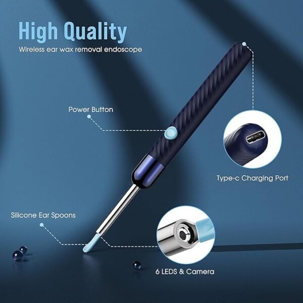Ear Wax Removal - Earwax Remover Tool with 8 Pcs Ear Set - Ear Canal Cleaner with 1080P Camera - FSA HSA Eligible - Ear Cleaning Kit with 6 Ear Spoon - Ear Camera for iOS & Android (Midnight Blue) - Image 5